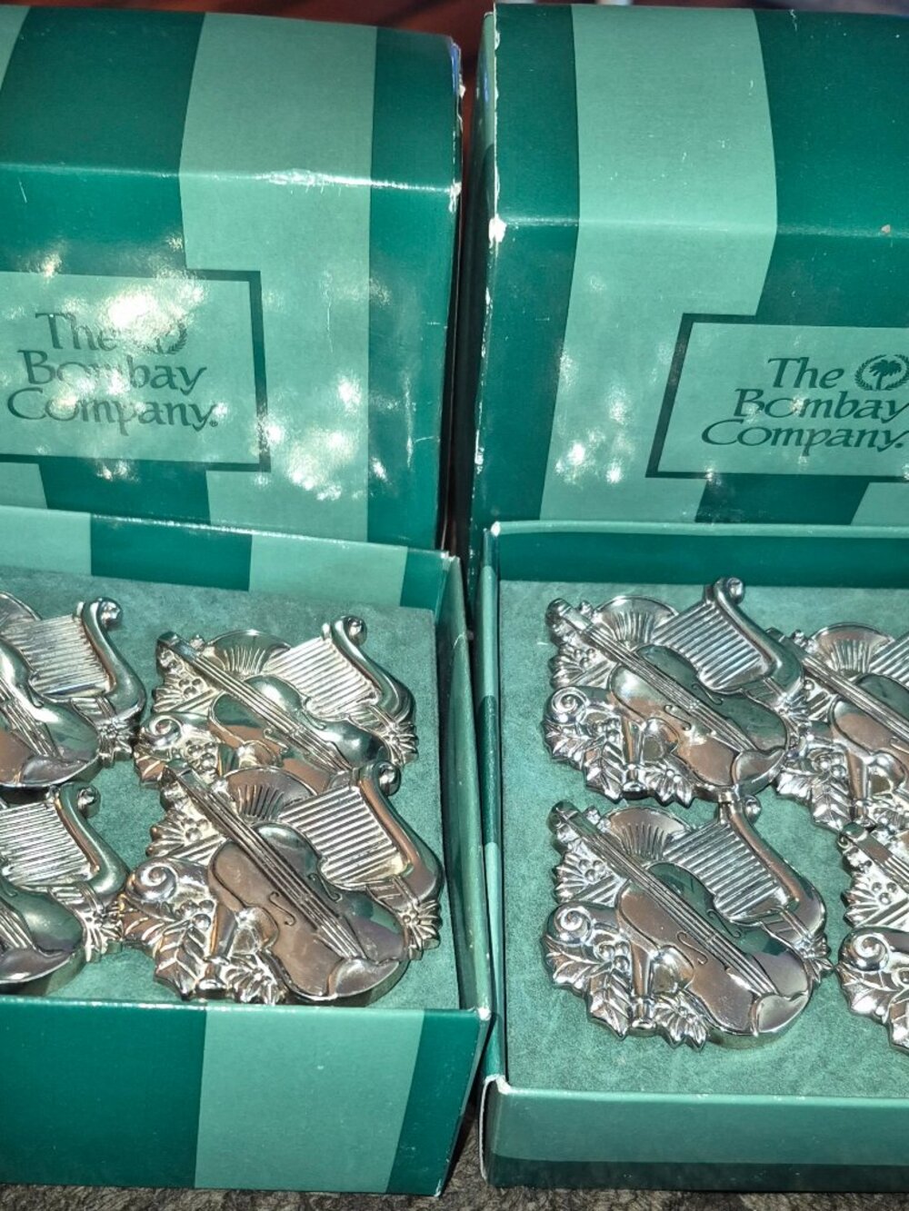 8 Vintage Classical Suite Silver Plated Violin & Harp Musical Napkin Rings NIB